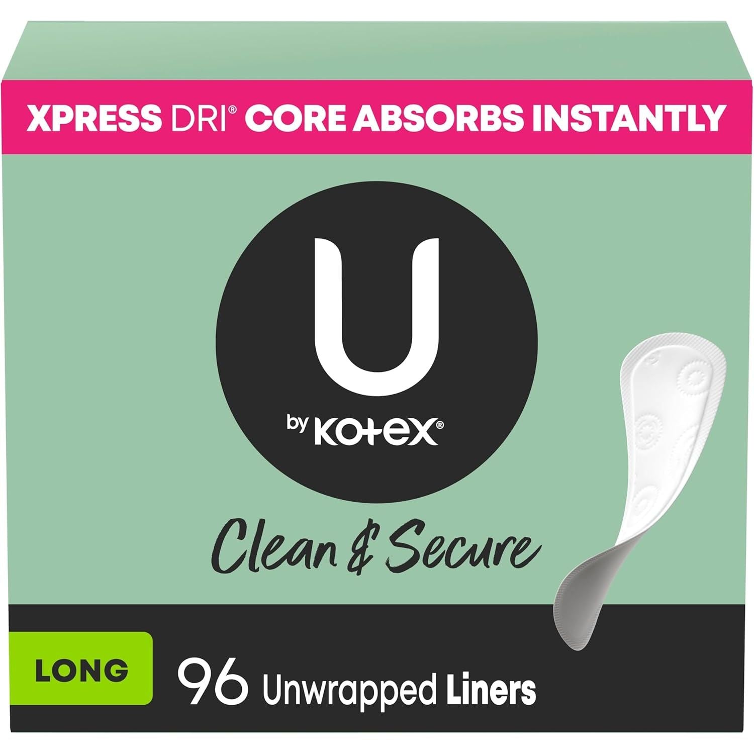 Buy now U by Kotex Panty Liners, Clean & Secure, Light Absorbency, Extra Coverage, 112 Count (Packaging May Vary) Long Length 96 at indiglob india
