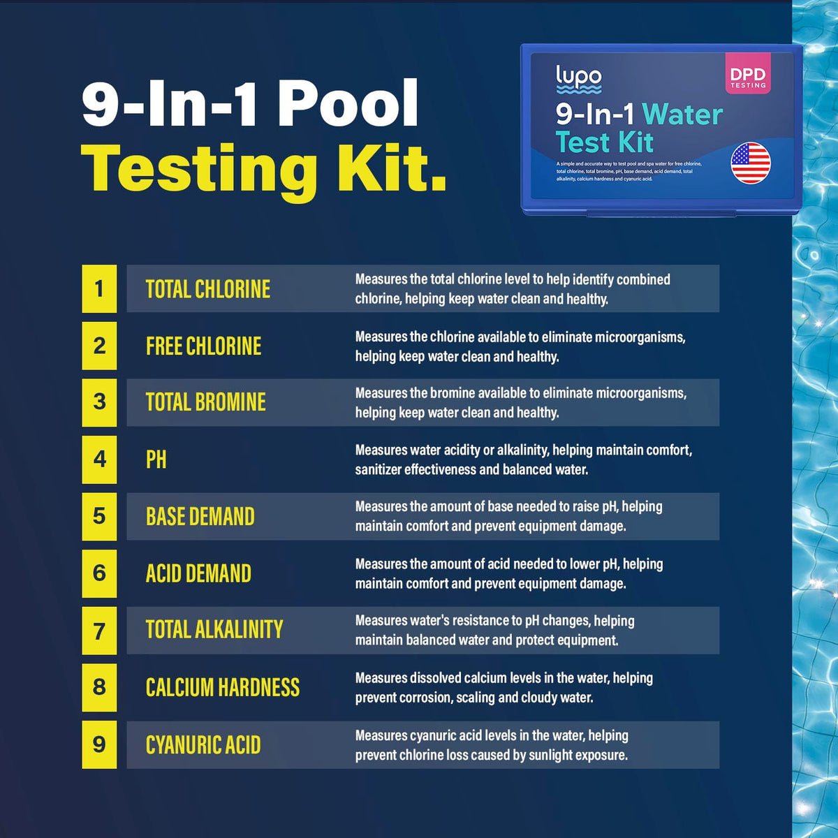 Lupo DPD 9-in-1 Pool Test Kit | Pool Testing Kit for Swimming Pools & Spas