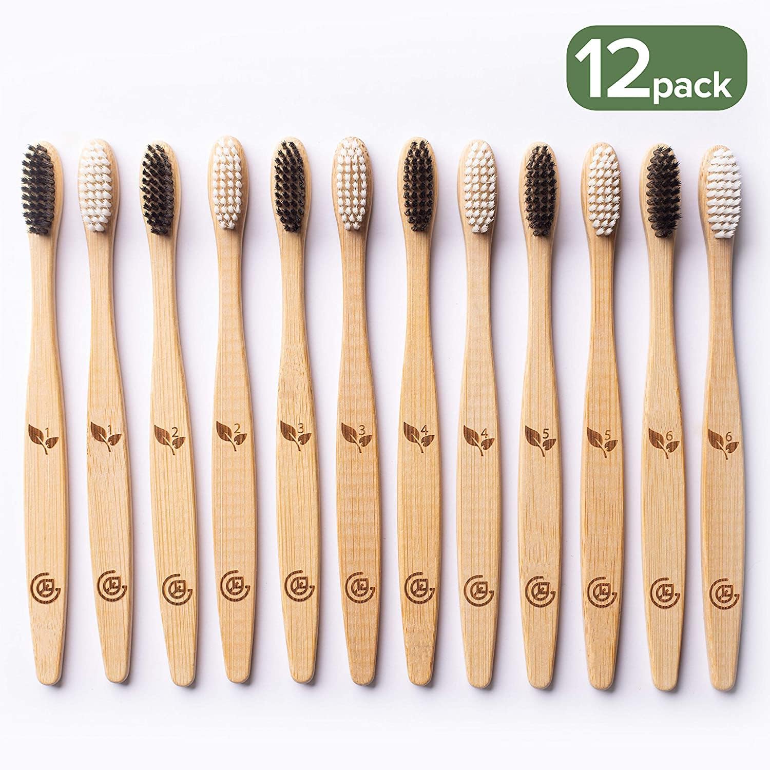 Buy now Greenzla Bamboo Toothbrushes for Adults â€“ 12 Pack Wooden Toothbrush Set with Charcoal-Infused Soft Bristles, Natural Oral Care for Daily Use at indiglob india