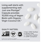 Sports Research® Biotin 10,000mcg w/Coconut Oil, 120 Count Plantgels™ | Max Strength Vegan Biotin (Vitamin B7) for Healthy Skin and Hair Support | Non-GMO, Gluten & Soy-Free, 120 Servings