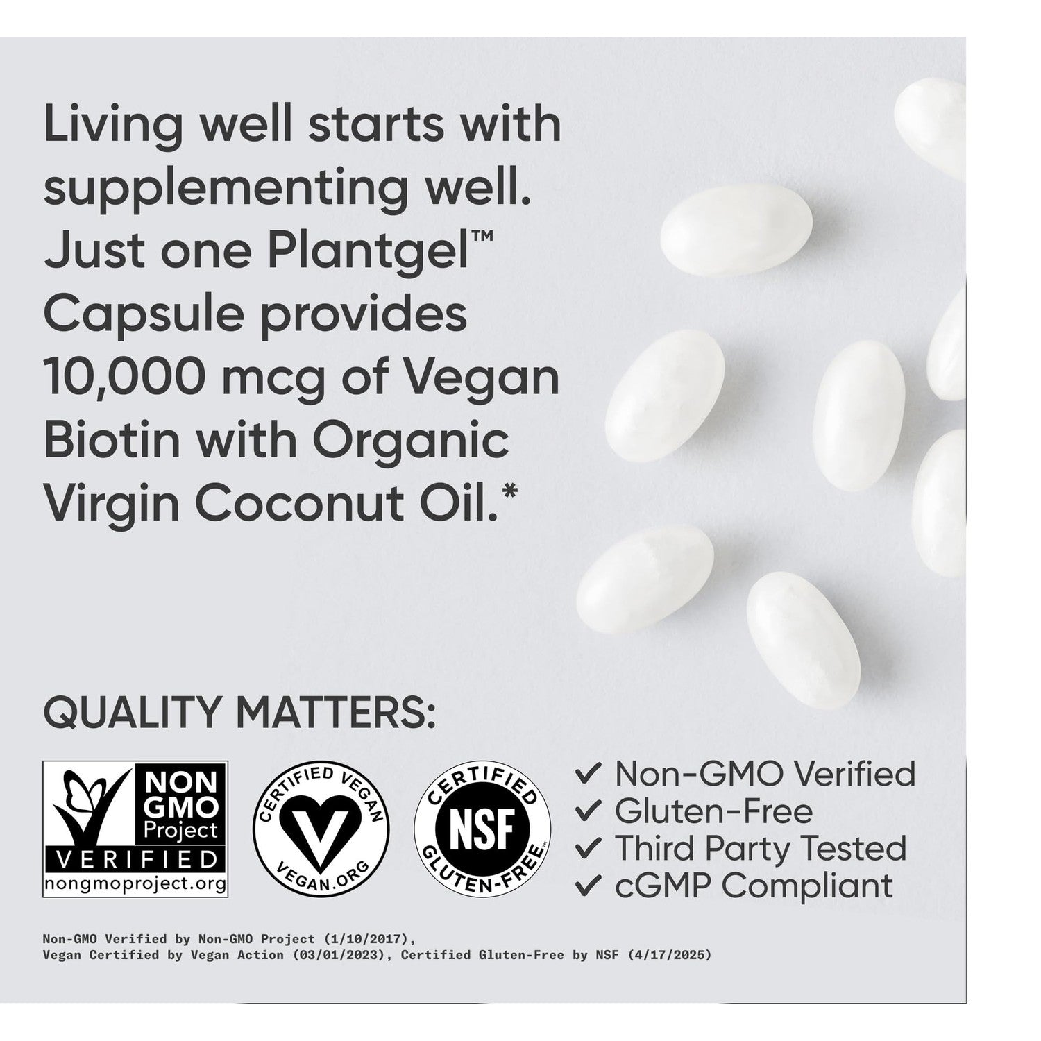 Sports Research® Biotin 10,000mcg w/Coconut Oil, 120 Count Plantgels™ | Max Strength Vegan Biotin (Vitamin B7) for Healthy Skin and Hair Support | Non-GMO, Gluten & Soy-Free, 120 Servings