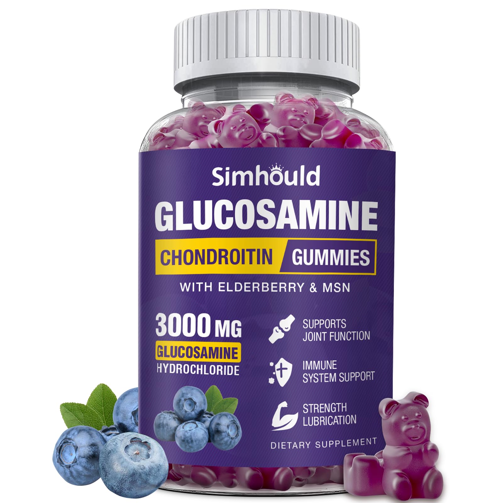 Simhould 2 Packs Glucosamine Chondroitin Gummies - 3000MG Extra Strength Joint Support Supplement with MSM & Elderberry, Flexibility, Antioxidant Immune Support Gummy for Adults, Men & Women
