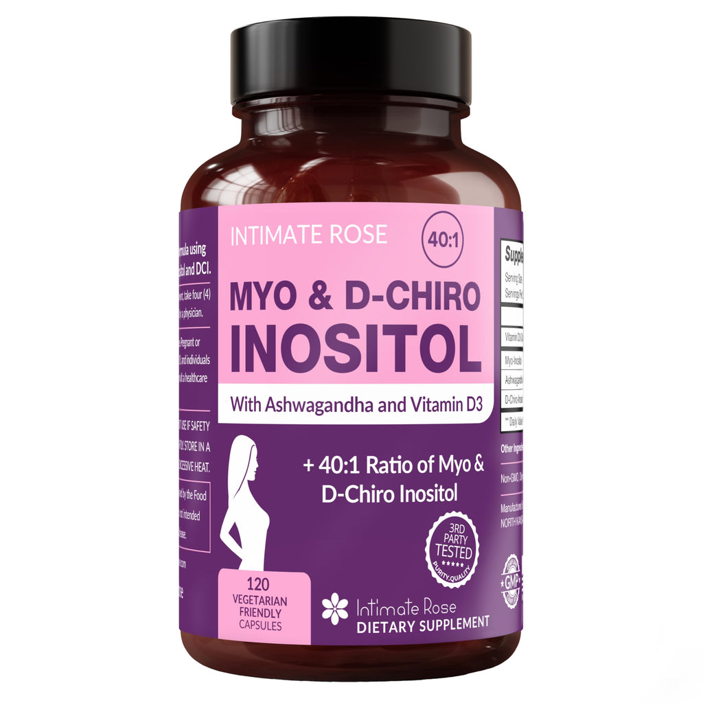 Intimate Rose Myo-Inositol & D-Chiro Inositol Blend - 40:1 Blend Ratio - Women's Daily Wellness Support - Vitamin D & Ashwagandha, 3 Bottles