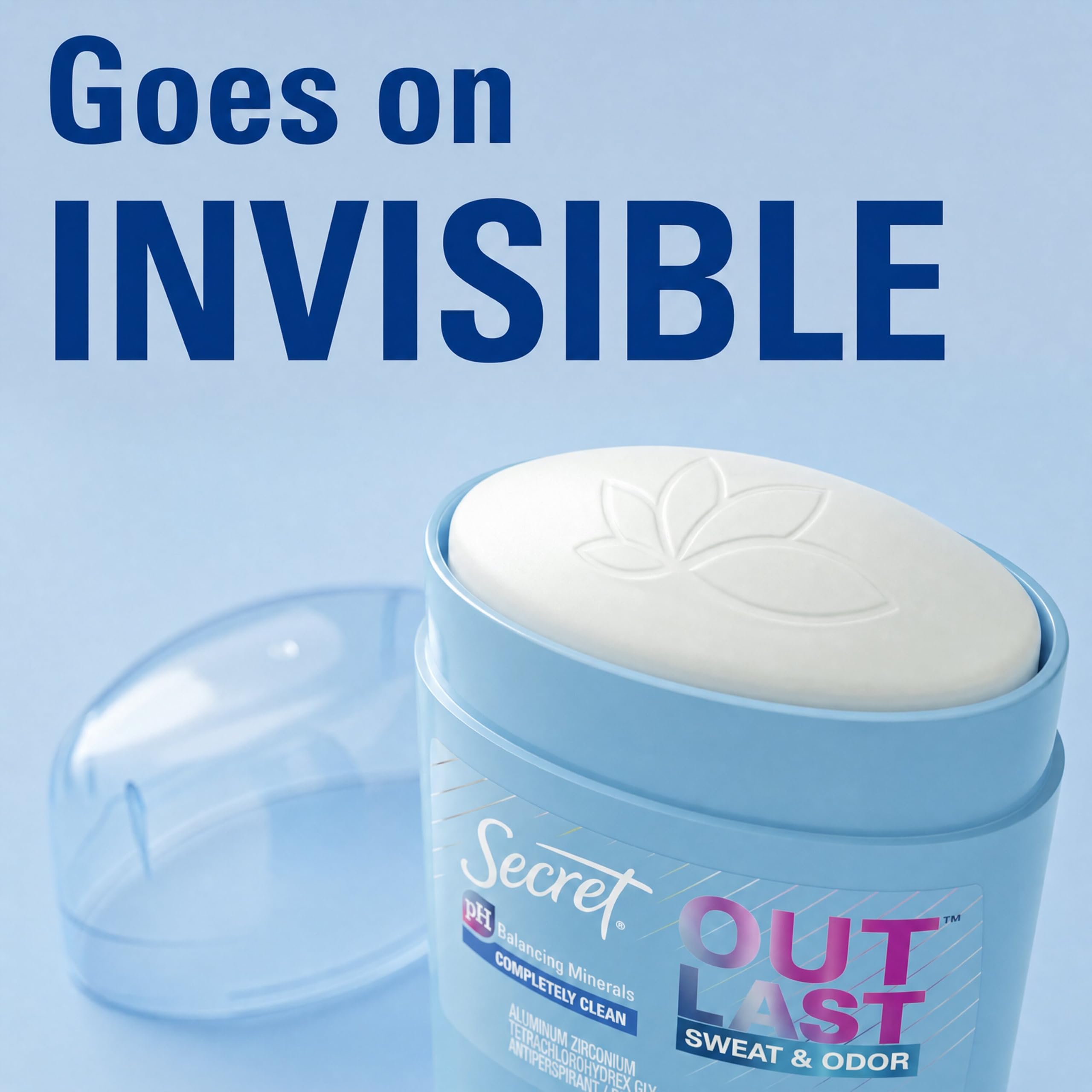 Secret Outlast Antiperspirant Deodorant for Women, 72hr Sweat & Odor Protection, PH Balancing Minerals, Invisible Solid, Completely Clean Scent, Travel Size, 0.5 oz