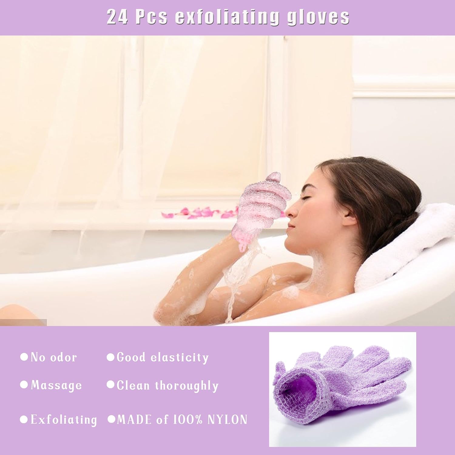 Buy now Shower Gloves,24 Pcs Exfoliating Bath Gloves,Body Scrub Gloves with Hanging Loop for Beauty Spa Massage Skin Shower Body Scrubber-12 Colors at indiglob india