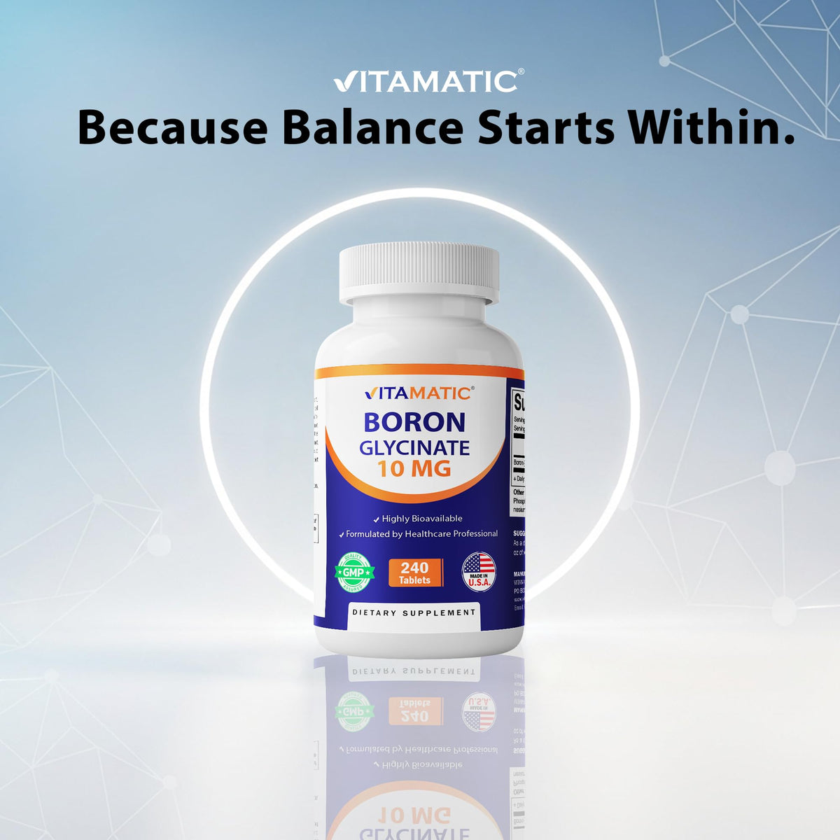 Vitamatic Chelated Boron (as Glycinate) 10mg 240 Tablets - Supports Hormone Balance, Bone Health & Connective Tissue
