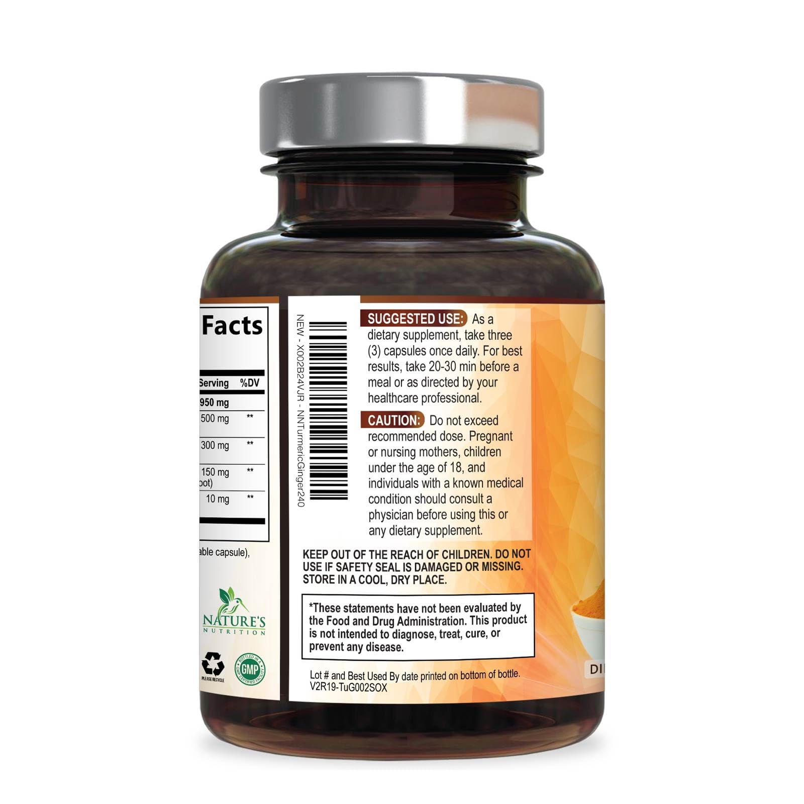 Turmeric Curcumin Supplement - 95% Curcuminoids with Organic Turmeric & Ginger, BioPerine Black Pepper Extract for Best Absorption, Natural Vegan Joint Support, Non-GMO, Bottled in USA - 240 Capsules