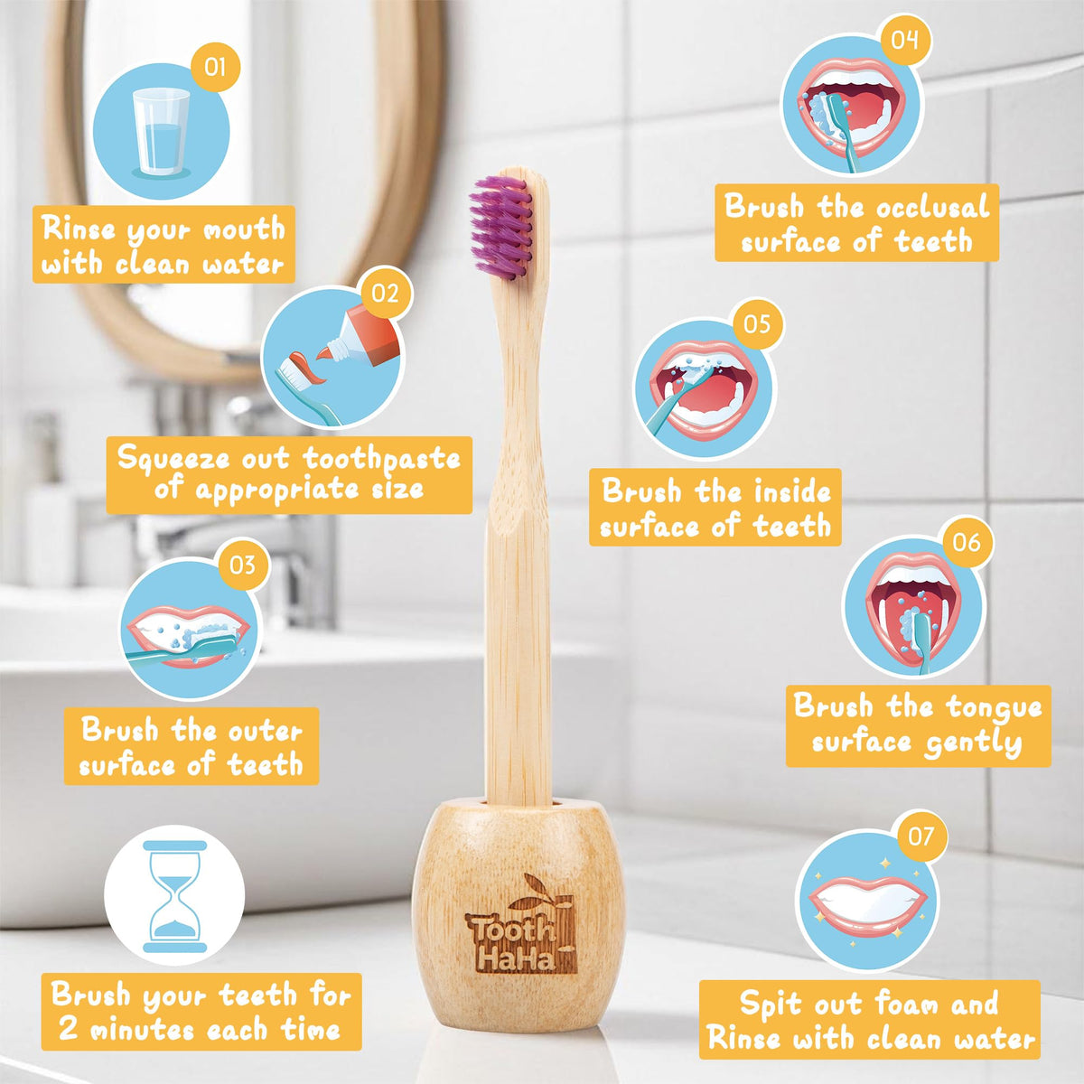 Kids Bamboo Toothbrushes, BPA-Free Soft Bristles, Eco-Friendly Natural Wooden Toddler Toothbrush, 6-Pack Travel Toothbrushes Set for Children
