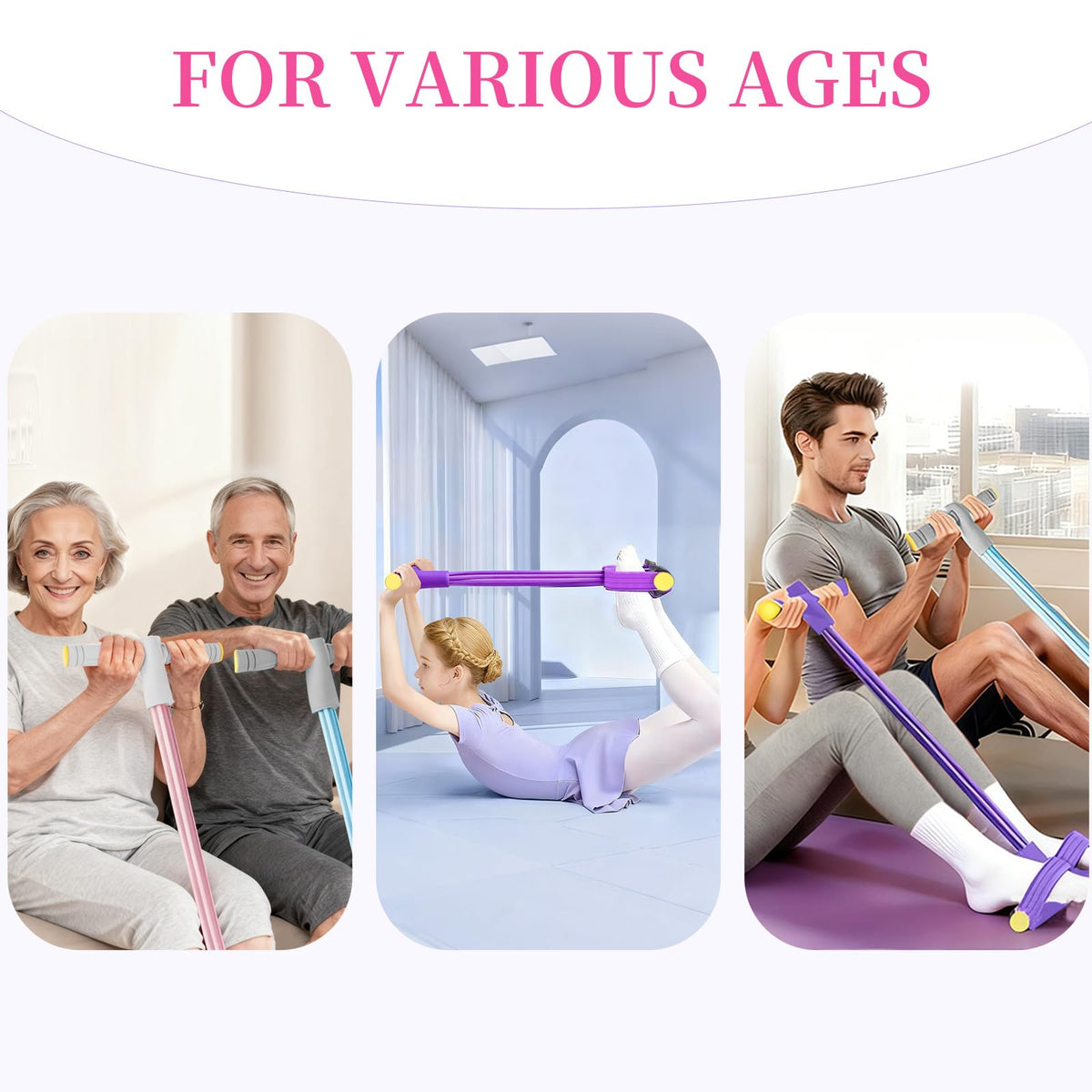 Pedal Resistance Band with Handle, Durable 6-Tube Exercise Bands