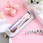 Authentic Psyqtsuary small clear makeup bag in PU leather, showcasing brushes inside, perfect for organizing beauty essentials.