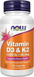 Buy now NOW Supplements, Vitamin D-3 & K-2, 1,000 IU/45 mcg,Plus Cardiovascular Support*, Supports Bone Health*, 120 veg Capsules at indiglob india