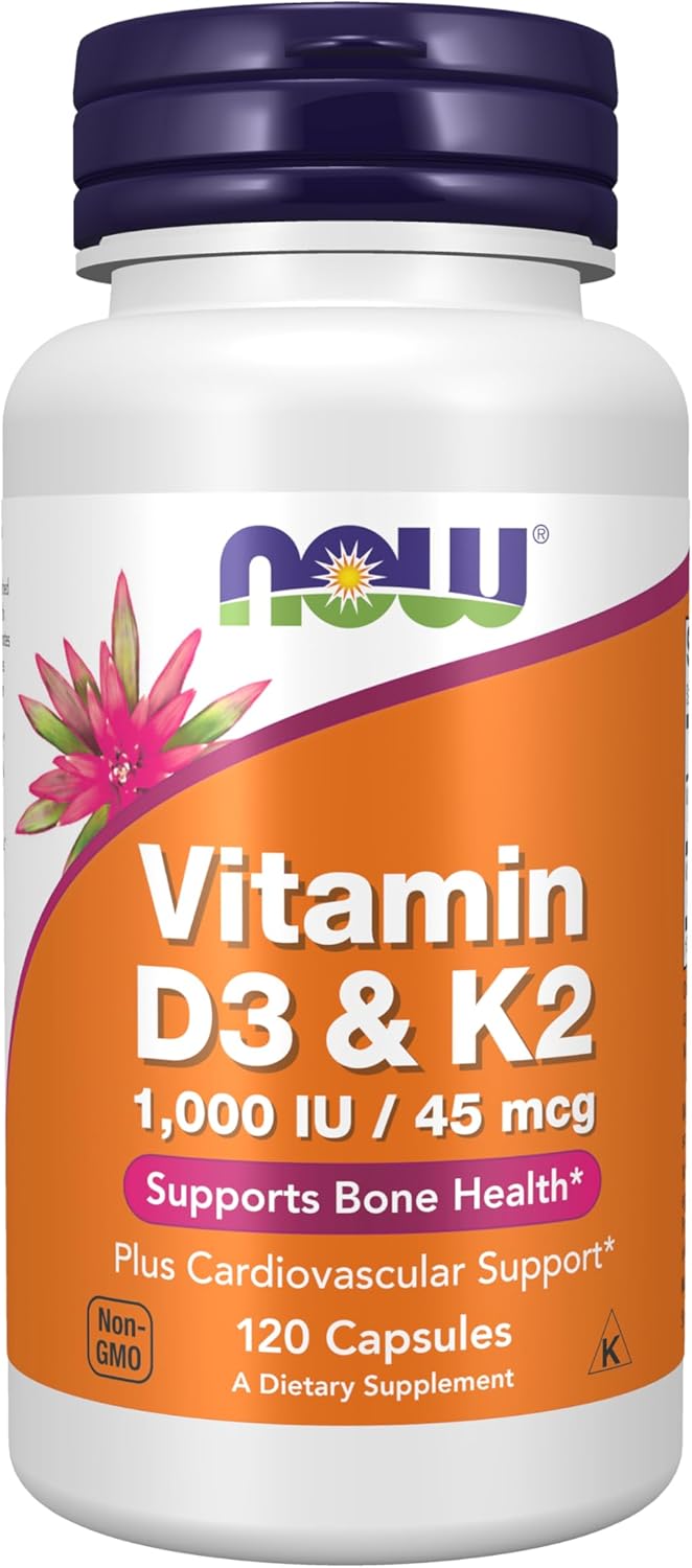Buy now NOW Supplements, Vitamin D-3 & K-2, 1,000 IU/45 mcg,Plus Cardiovascular Support*, Supports Bone Health*, 120 veg Capsules Default at indiglob india
