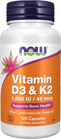 Buy now NOW Supplements, Vitamin D-3 & K-2, 1,000 IU/45 mcg,Plus Cardiovascular Support*, Supports Bone Health*, 120 veg Capsules Default at indiglob india