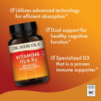 Dr. Mercola Vitamins D3 and K2, 5,000 IU, 30 Capsules (30 Servings) | Supports Immune, Brain, Cardiovascular, Respiratory, and Bone Health, GMO-Free, Gluten-Free, and Soy-Free
