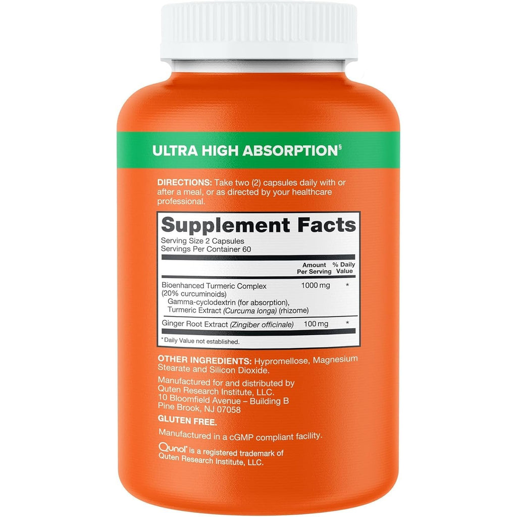 Qunol Turmeric Curcumin 1000mg and Ginger, Ultra High Absorption, 120 Count | #1 Doctor Recommended form of Turmeric Curcumin, Extra Strength Capsule for Joint Support and a Healthy Inflammation Response