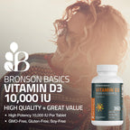 Bronson Vitamin D3 10,000 IU (250 mcg) Immune & Muscle Support, 360 Tablets | Bone & Teeth Support, Non-GMO, Gluten-Free & Soy-Free