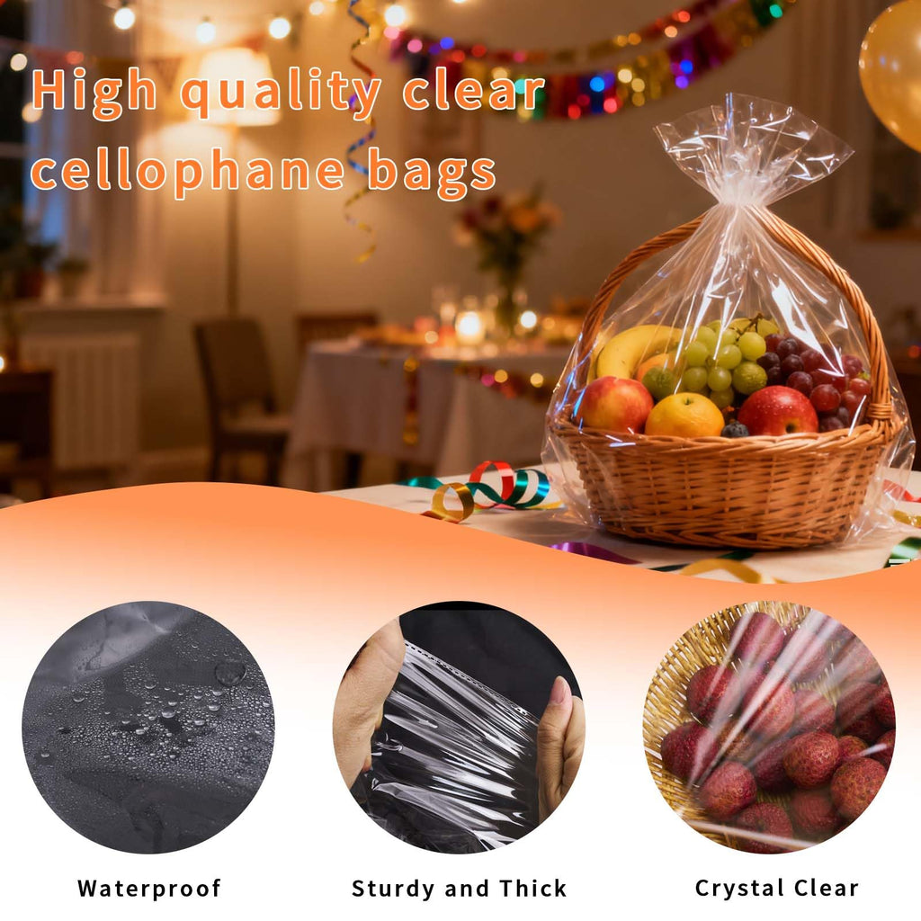 7 Pack Extra Large Cellophane Bags, 40x50" Cellophane Bags for Gift Baskets