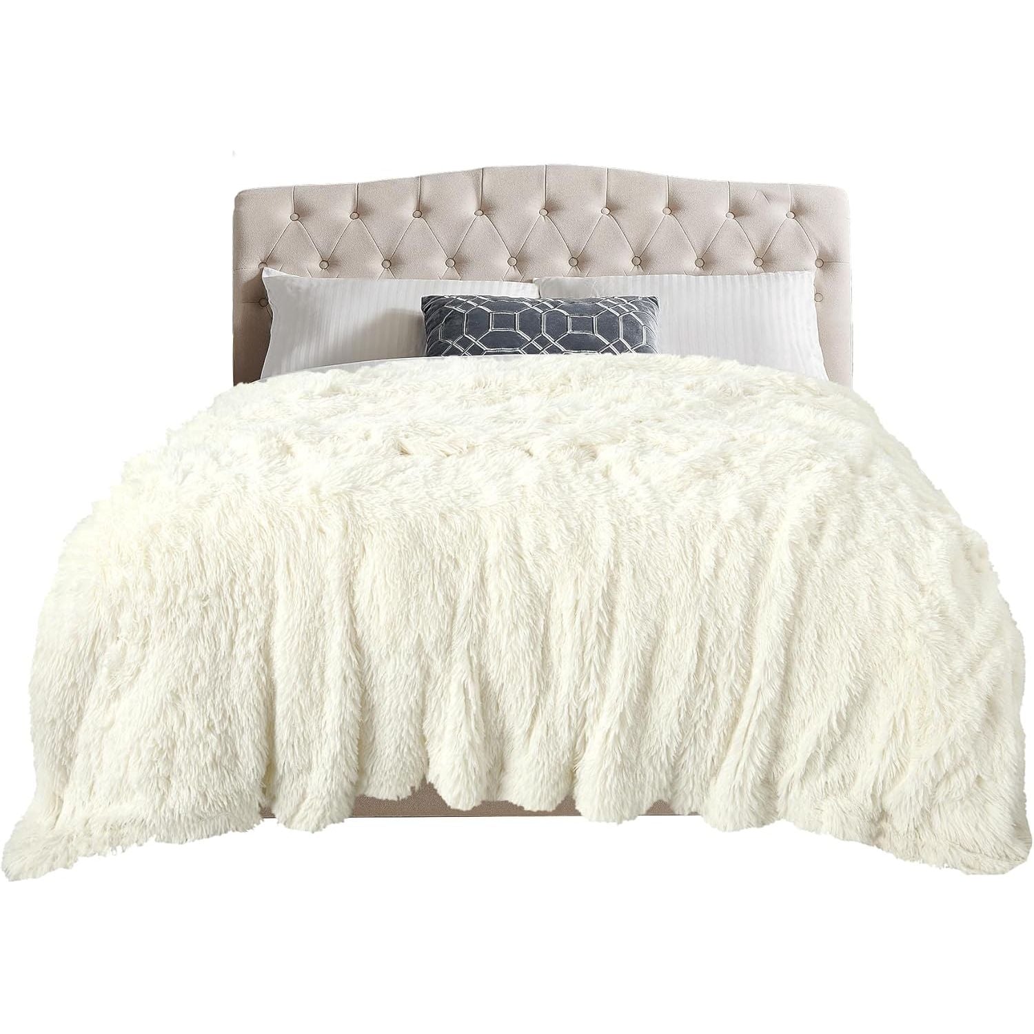 Buy now TOONOW Extra Soft Fuzzy Faux Fur Throw Blanket 50"x60", Reversible Lightweight Fluffy Cozy Plush Comfy Microfiber Fleece Decorative Shaggy Blanket for Couch Sofa Bed, Pure White 78"x90" Cream White at indiglob india