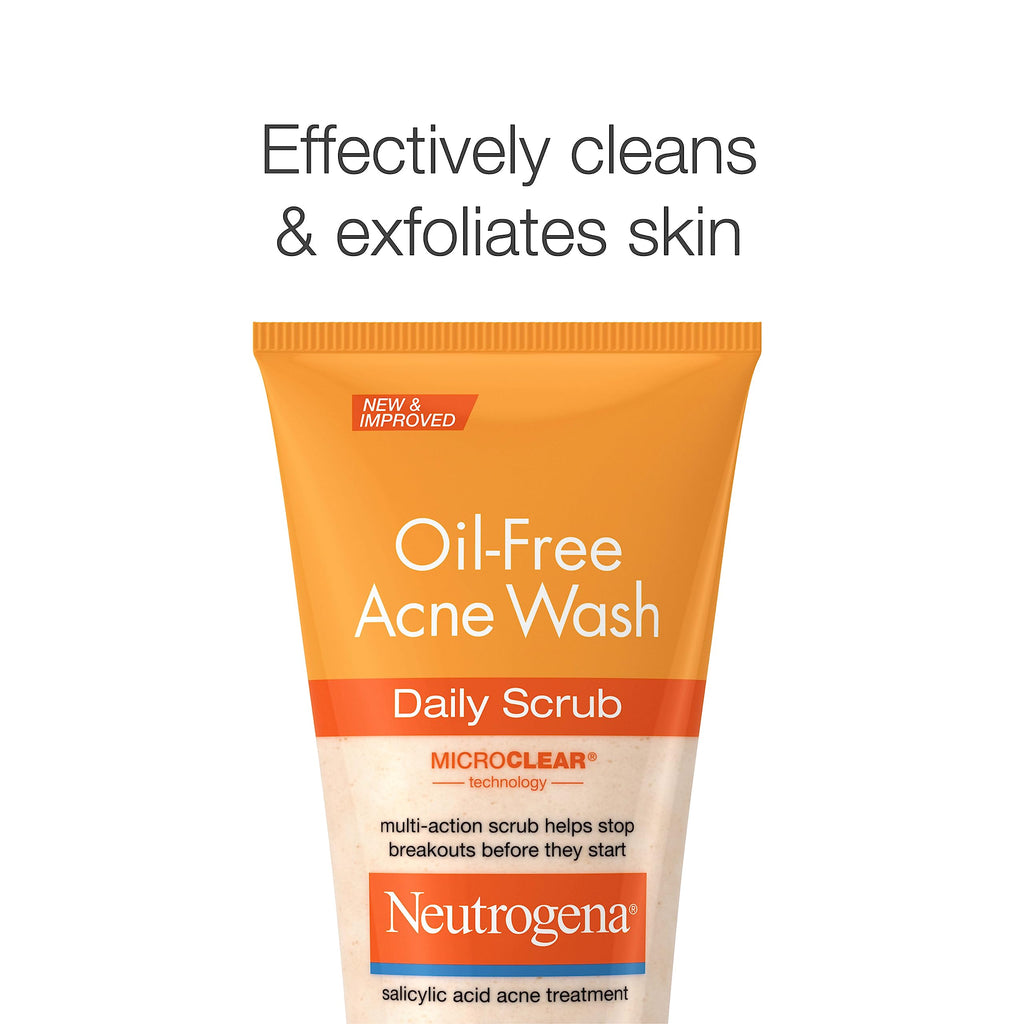 Neutrogena Oil Free Daily Acne Face Scrub, 2 x 4.2 oz | 2% Salicylic Acid Cleanser, Daily Exfoliating Scrub & Acne Treatment, Oily Acne-Prone Skin, Clears Breakouts & Blackheads
