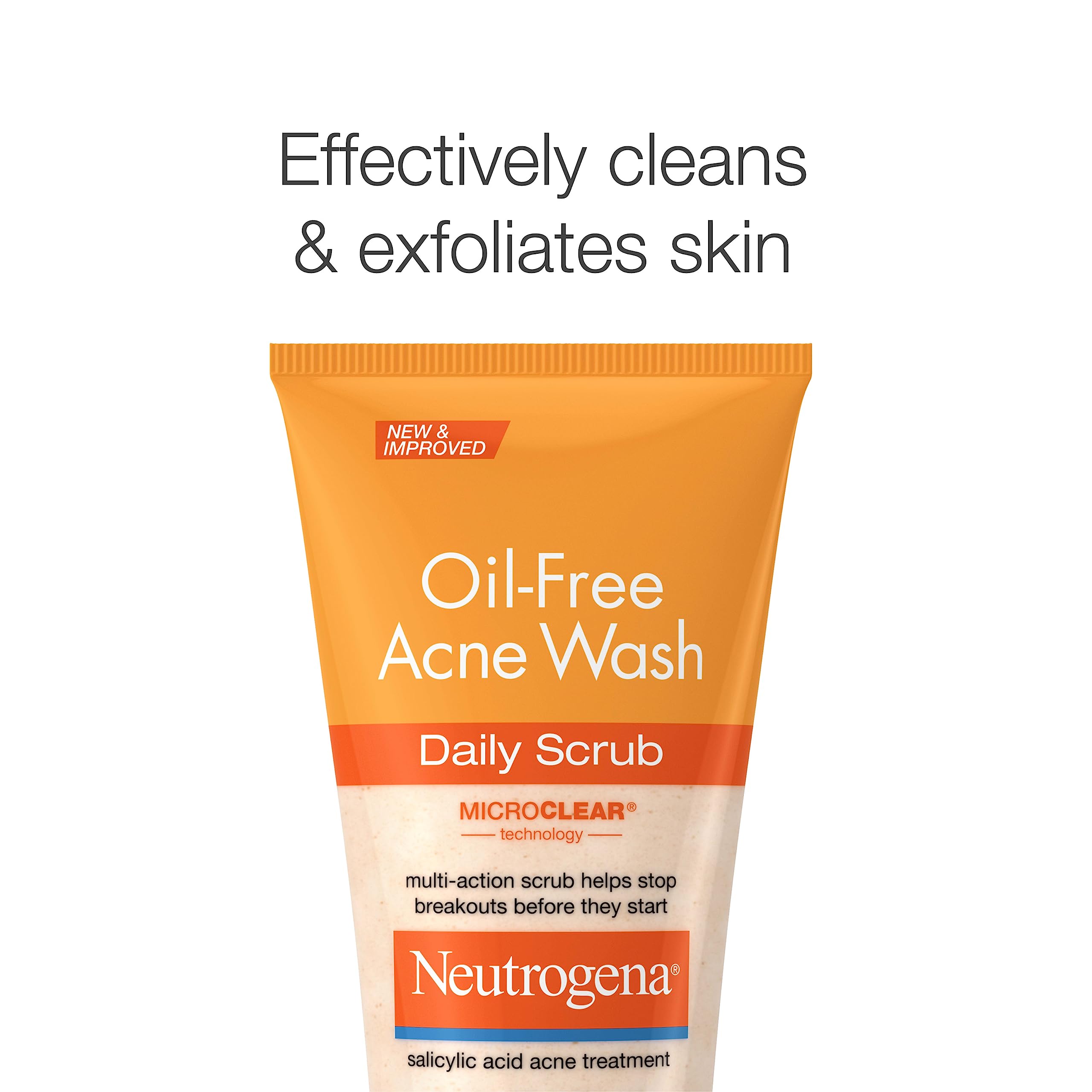 Neutrogena Oil Free Daily Acne Face Scrub, 2 x 4.2 oz | 2% Salicylic Acid Cleanser, Daily Exfoliating Scrub & Acne Treatment, Oily Acne-Prone Skin, Clears Breakouts & Blackheads