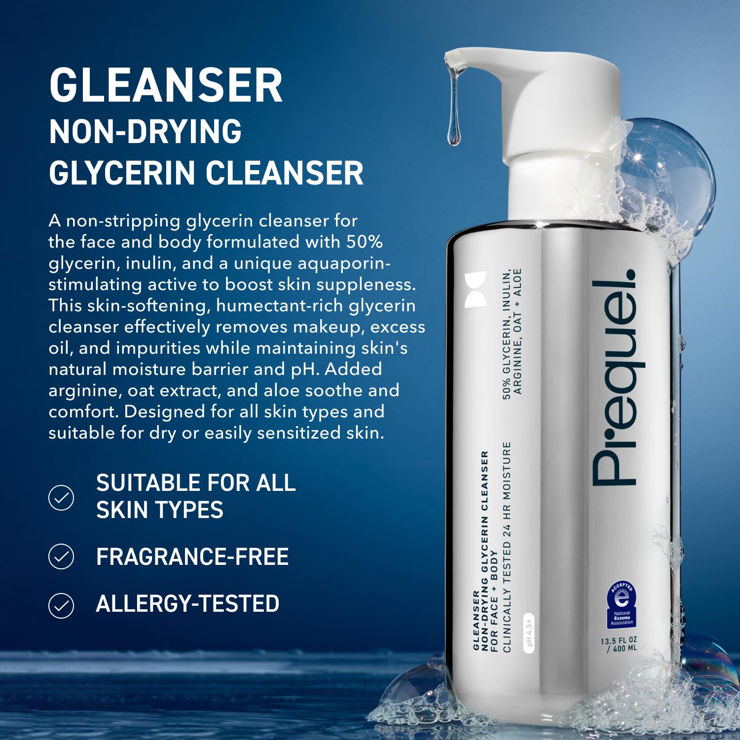 Prequel Skin Gleanser Face Wash, Moisturizing Glycerin Cleanser, Dry Skin | Daily Face Cleanser With Glycerin, Hydrating Formula, Sensitive Dry Skin, Unscented Skincare Face Wash Pump Bottles - 2 Pack