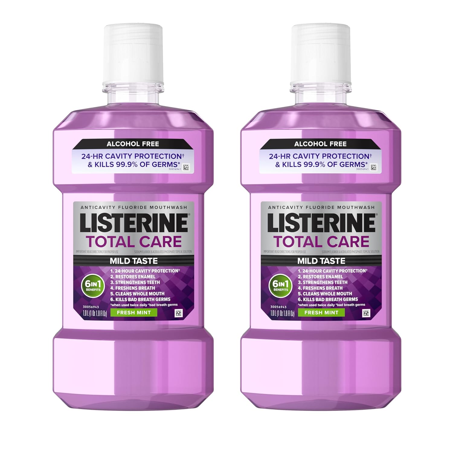 Buy now Listerine Total Care Alcohol-Free Anticavity Mouthwash, 6 Benefit Fluoride Mouthwash for Bad Breath and Enamel Strength, Fresh Mint Flavor, Twin Convenience Pack, 2 x 1 L at indiglob india
