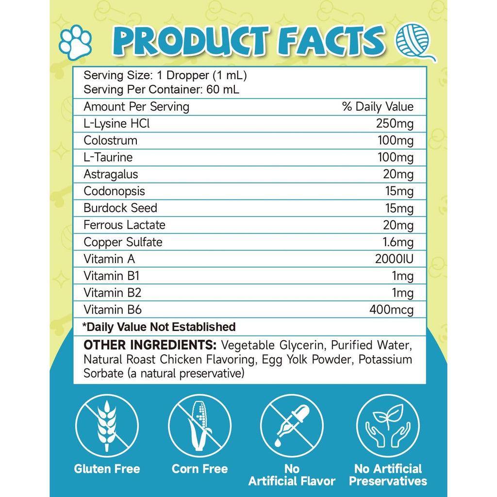 L Lysine for Cats Lysine, Cat Sneezing Cold Allergy Relief Immune 60ML
