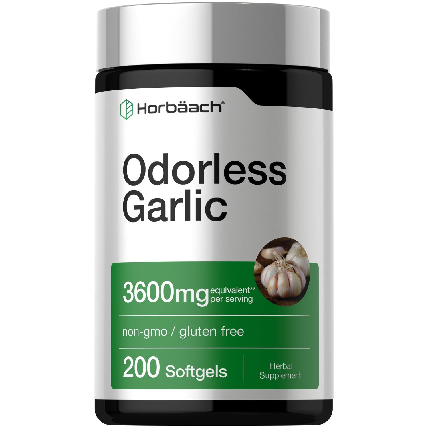Horbäach Odorless Garlic Softgel Supplement | 200 Pills | Ultra Potent Concentrated Herbal Extract | Non-GMO & Gluten Free
