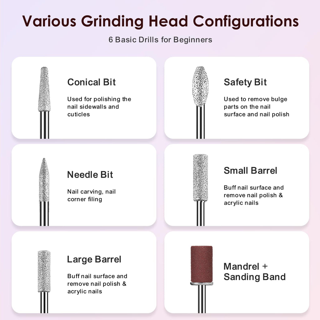 COSLUS C20 Cordless Nail Drill Electric File: Portable All-in-One Kit | Professional for Acrylic Gel Dip Powder Nails, Rechargeable Manicure & Pedicure Machine, Salon Home, Lightweight, Purple