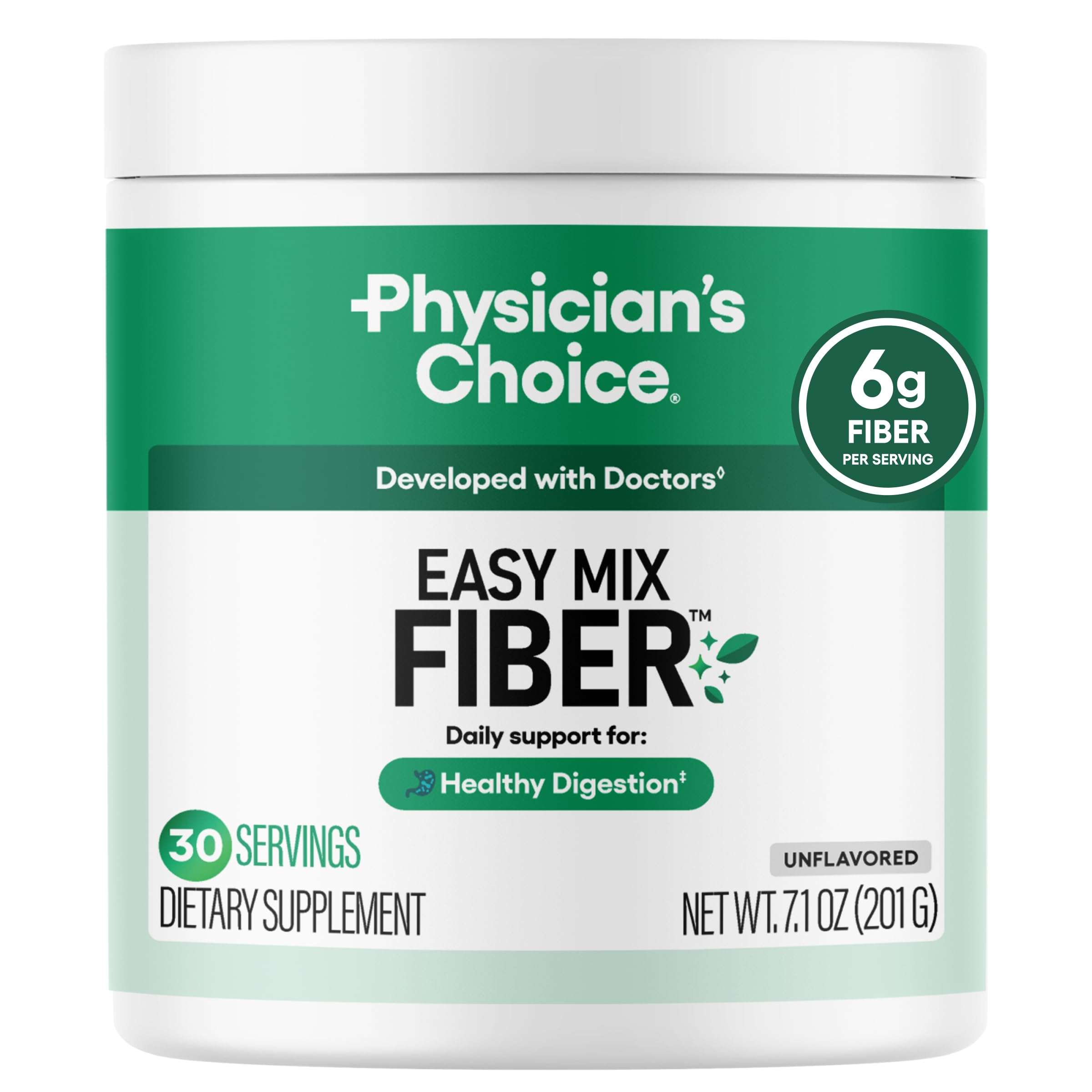 Physician's CHOICE Easy Mix Fiber for GLP-1 Support - No Grit & Sugar Free - Daily Prebiotic Soluble Fiber Powder Supplement - Digestive Health & Regularity - for Women and Men - Unflavored - 7.1oz