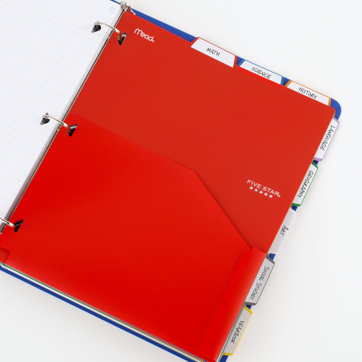 Five Star 8-Tab Binder Pocket Dividers, Plastic Tabbed Divider with Pocket, 9-3/4" x 11", 3-Hole Punched, 8 Count, Assorted Colors (201590)