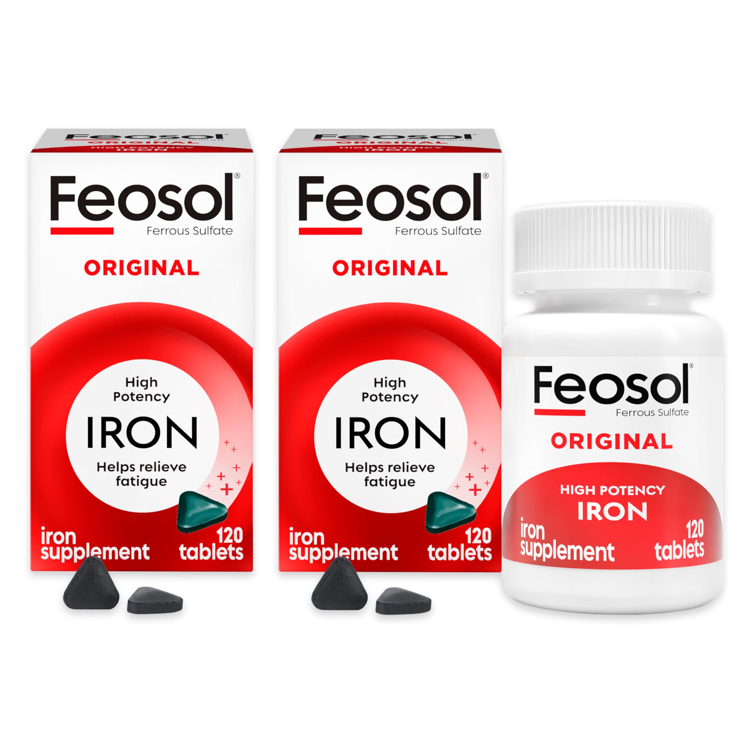 Feosol Original Iron Supplement Tablets, Non-heme, 65mg Iron per Pill, 1 Per Day, 120ct, 4 Month Supply, for Energy and Immune System Support, Made in USA | Iron supplements for energy and immune system support, small coated ferrous sulfate tablets