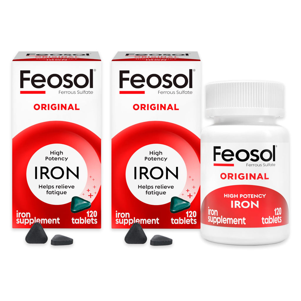 Feosol Original Iron Supplement Tablets, Non-heme, 65mg Iron per Pill, 1 Per Day, 120ct, 4 Month Supply, for Energy and Immune System Support, Made in USA | Iron supplements for energy and immune system support, small coated ferrous sulfate tablets