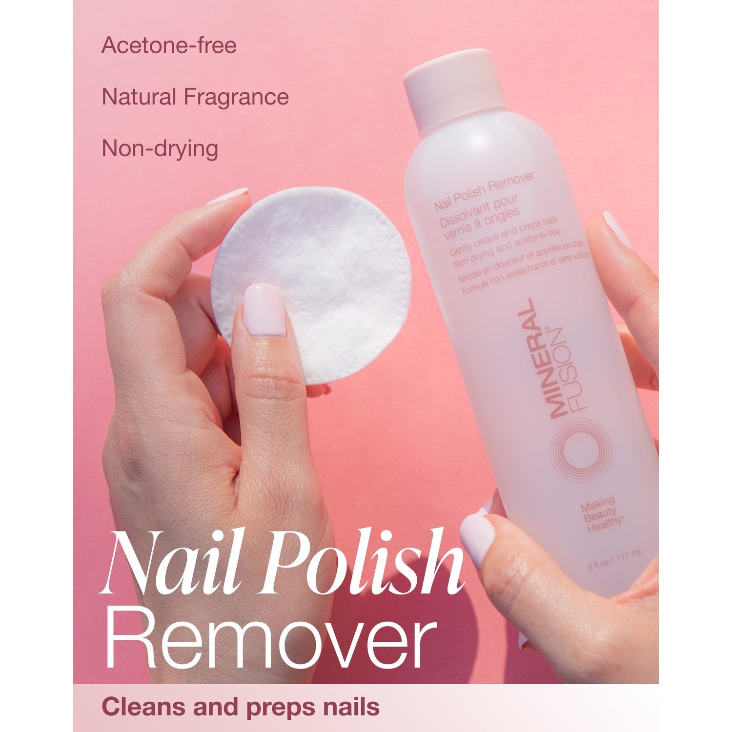 Mineral Fusion Nail Polish Remover, 6 fl oz (Pack of 2) | Acetone-Free Nail Care, Non Drying Liquid Formula