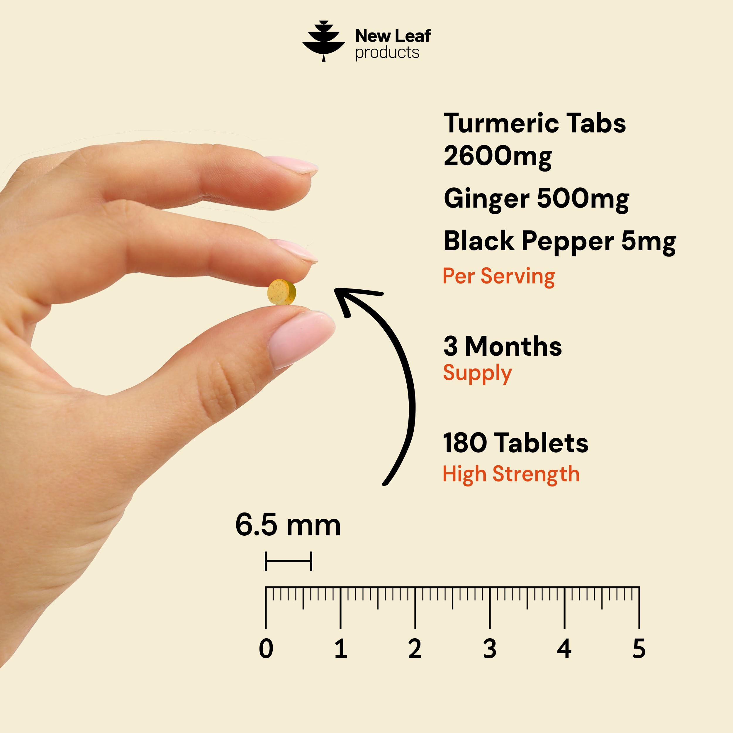 Turmeric Tablets with Black Pepper & Ginger - Curcumin - 180 Turmeric and Black Pepper Tablets (3 Month) High Strength Active Turmeric Supplements Not Capsules, by New Leaf