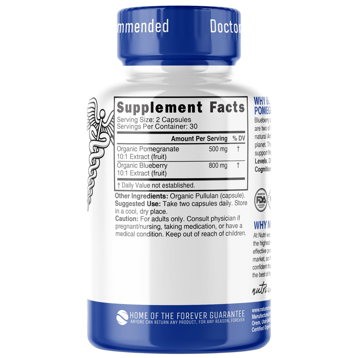 Nutri Organic Blueberry Pomegranate 1300mg - USDA Organic - 60 Caps