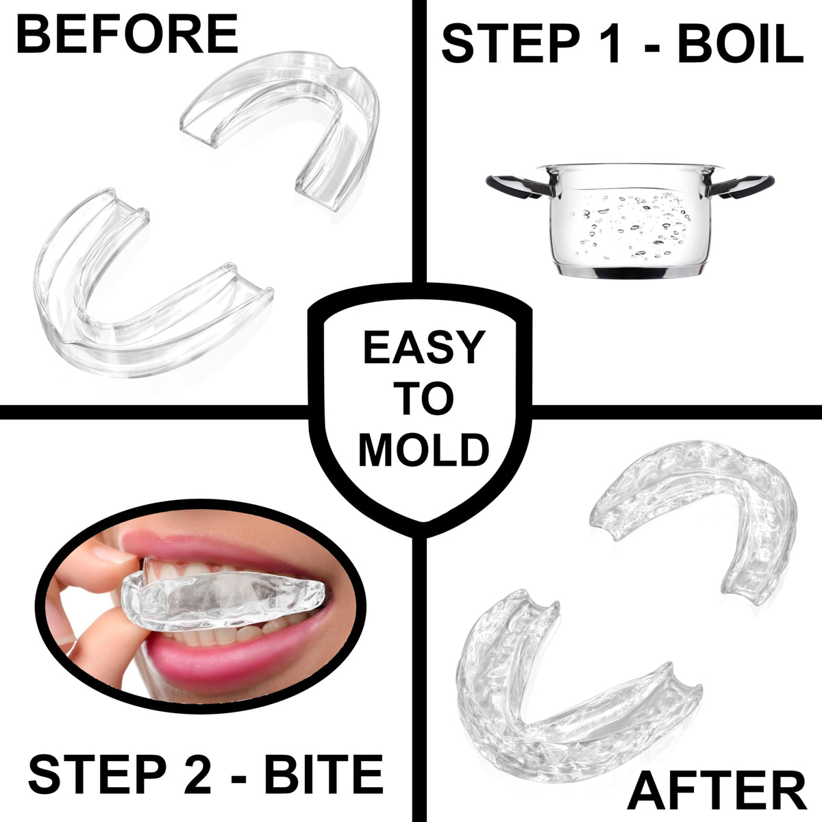 Anti Grinding Guard – Small Size for Women - Comfortable, Custom Fit, Non-Bulky, Moldable – (4) Teeth Grinding Guards & Case – Mouth Guard for Teeth Grinding, Woman Size - Small