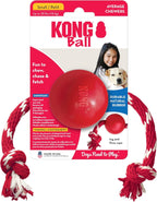 KONG Ball with Rope, Natural Rubber Fetch and Tug Toy, Red, for Small Dogs