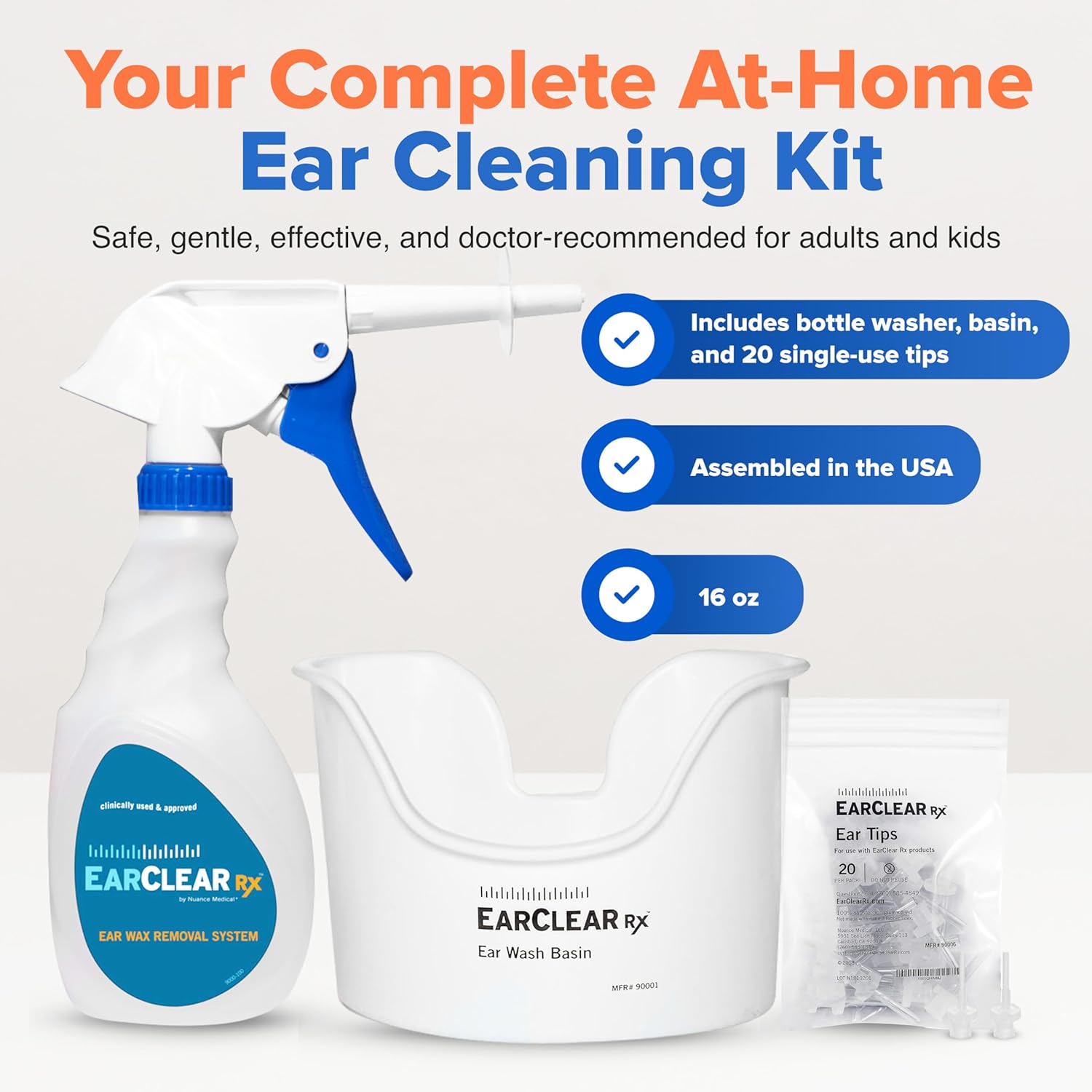 Buy now EarClear Rx Complete Ear Wax Removal & Cleaning Kit â€“ Safe, Gentle, Doctor-Recommended Ear Cleaning & Ear Wax Removal Kit for Adults & Kids â€“ Includes Bottle Washer, Basin & 20 Rigid & Flexible Tips at indiglob india