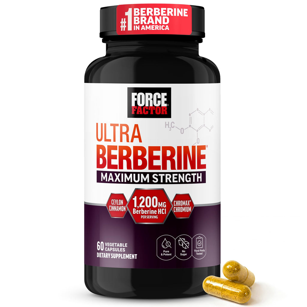 Force Factor Ultra Berberine Maximum Strength, 1200mg Berberine HCl | with Ceylon Cinnamon & Chromax Chromium to Support Fat Loss, Metabolism & Weight Management, 60 Capsules