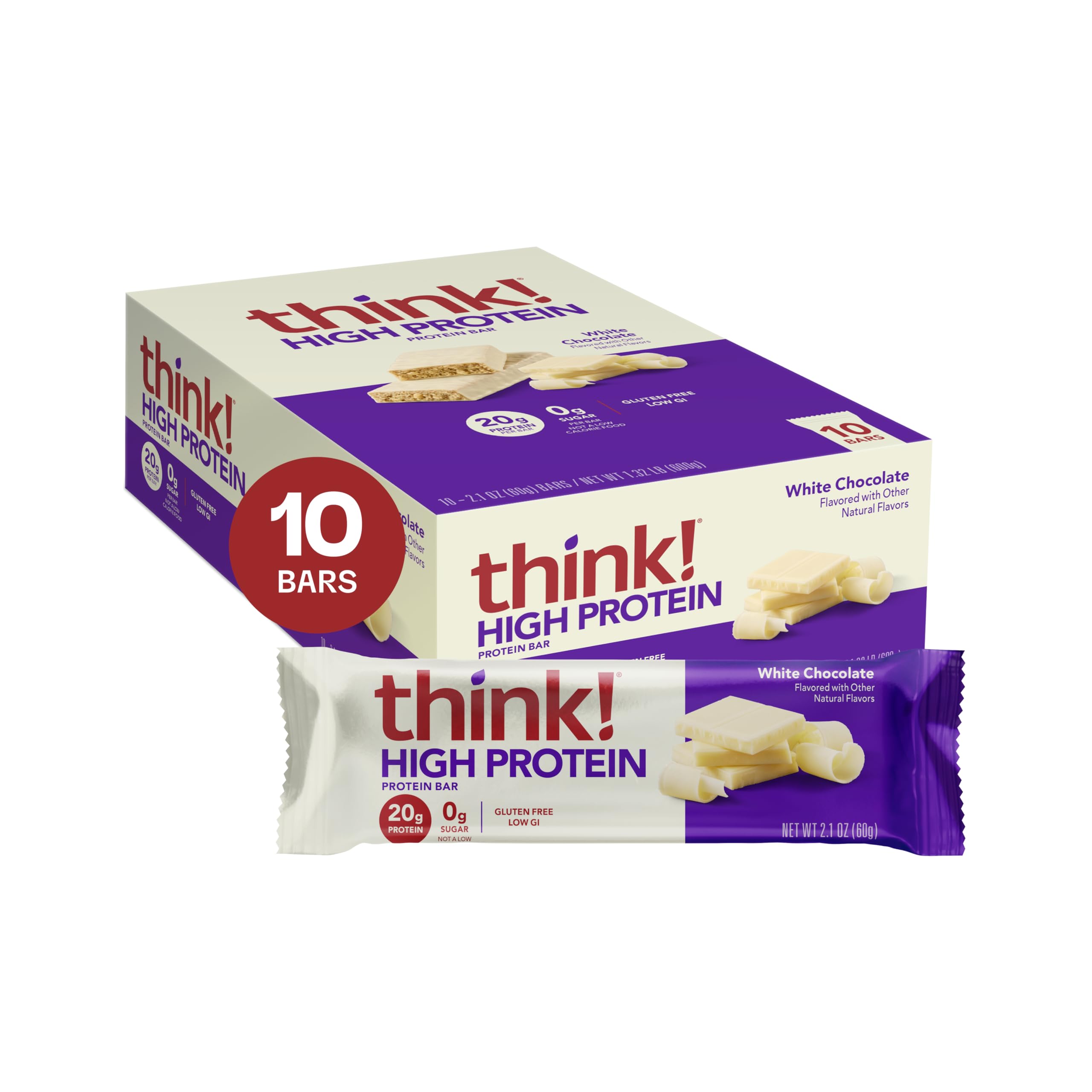 Buy now think! Protein Bars, High Protein Snacks, Gluten Free, Kosher Friendly, Creamy Peanut Butter, Nutrition Bars, 2.1 Oz per Bar, 12 Count (Packaging May Vary) White Chocolate 10 Count (Pack of 1) at indiglob india
