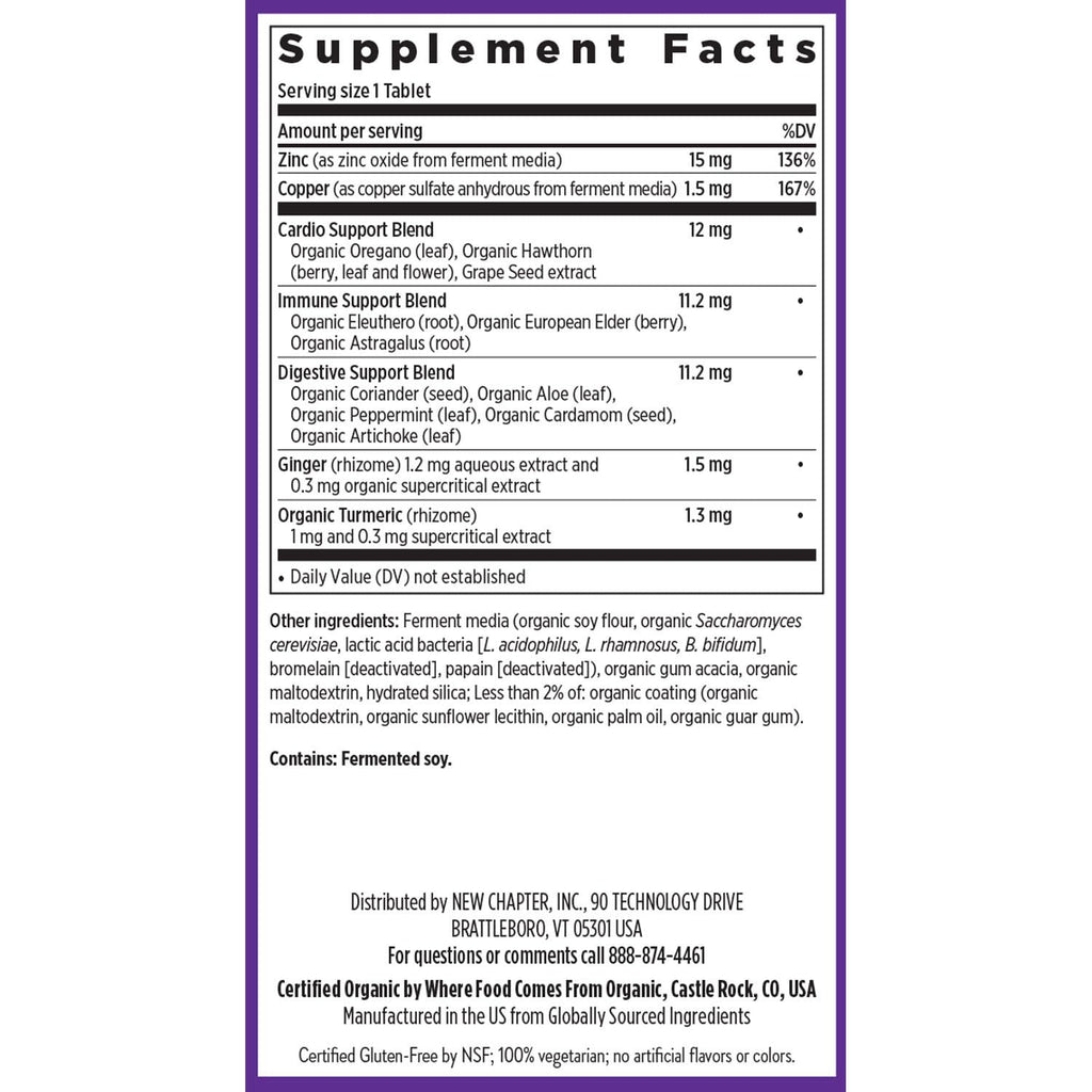 New Chapter Fermented Zinc Complex Supplement, 90 Count | ONE Daily for Immune Support and Skin Health, Mineral-Balancing Formula Rich in Copper, Easy to Swallow and Digest