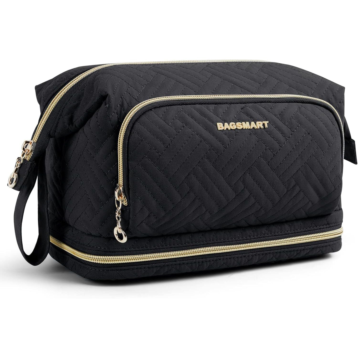 Buy now BAGSMART Travel Makeup Bag, Cosmetic Bag Make Up Organizer Case,Large Wide-open Pouch for Women Purse for Toiletries Accessories Brushes B-Large N-2 Layers- Black at indiglob india