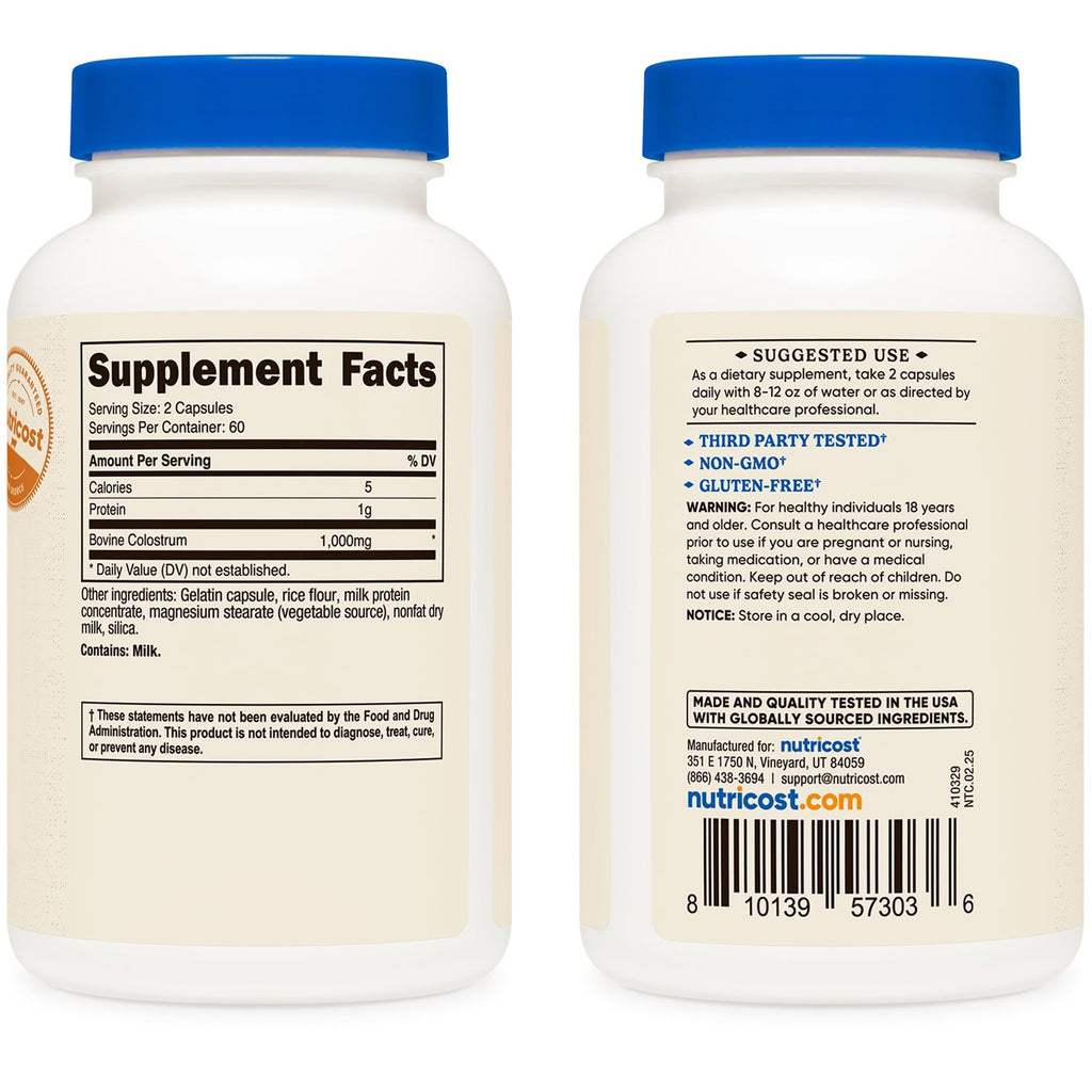 Nutricost Colostrum 500mg, 120 Caps (2 Bottles)