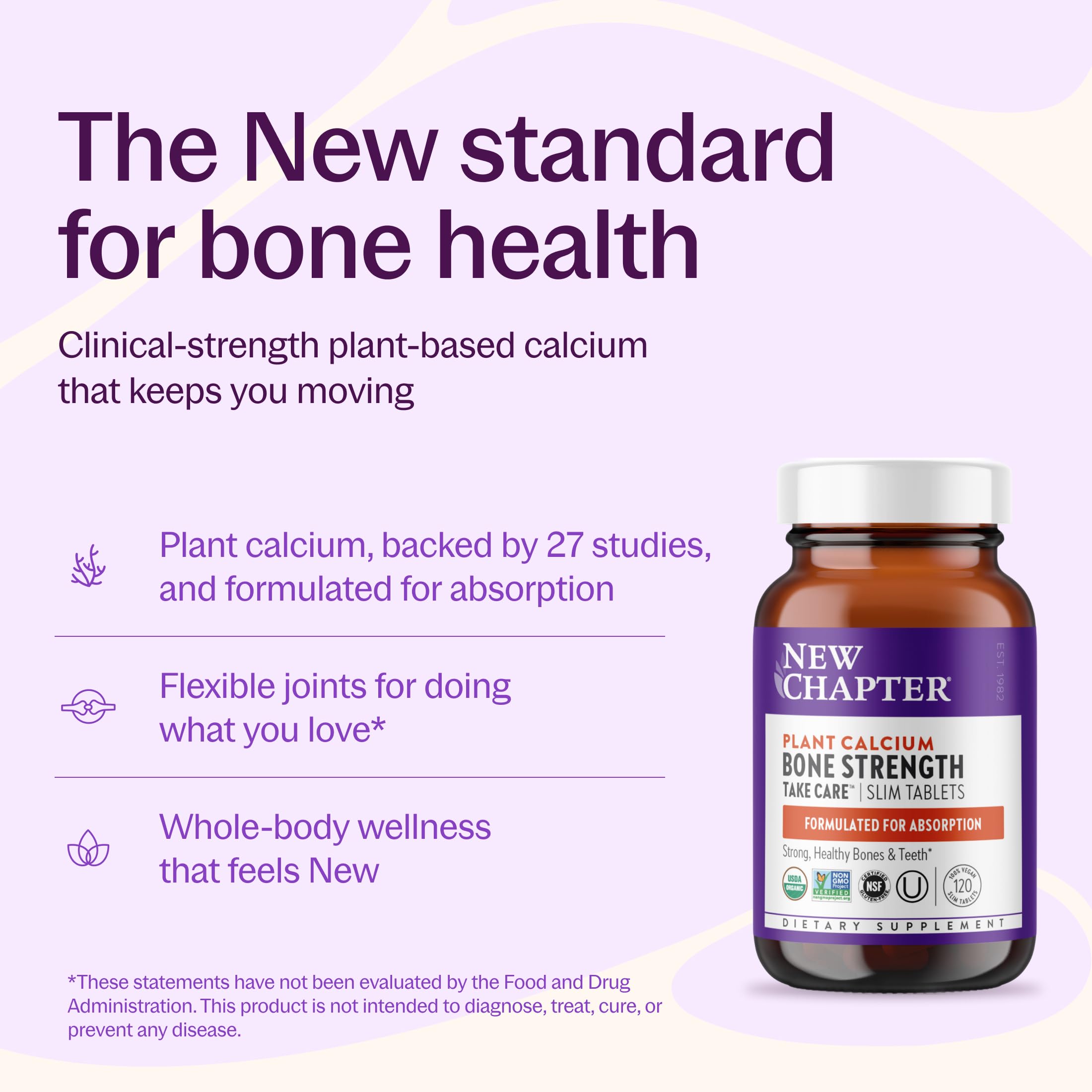 New Chapter Bone Strength Take Care Supplement, 120 Slim Tablets | Clinically Studied Plant Calcium from Red Marine Algae for Bone and Heart Health, Vegan, Organic and Gluten Free