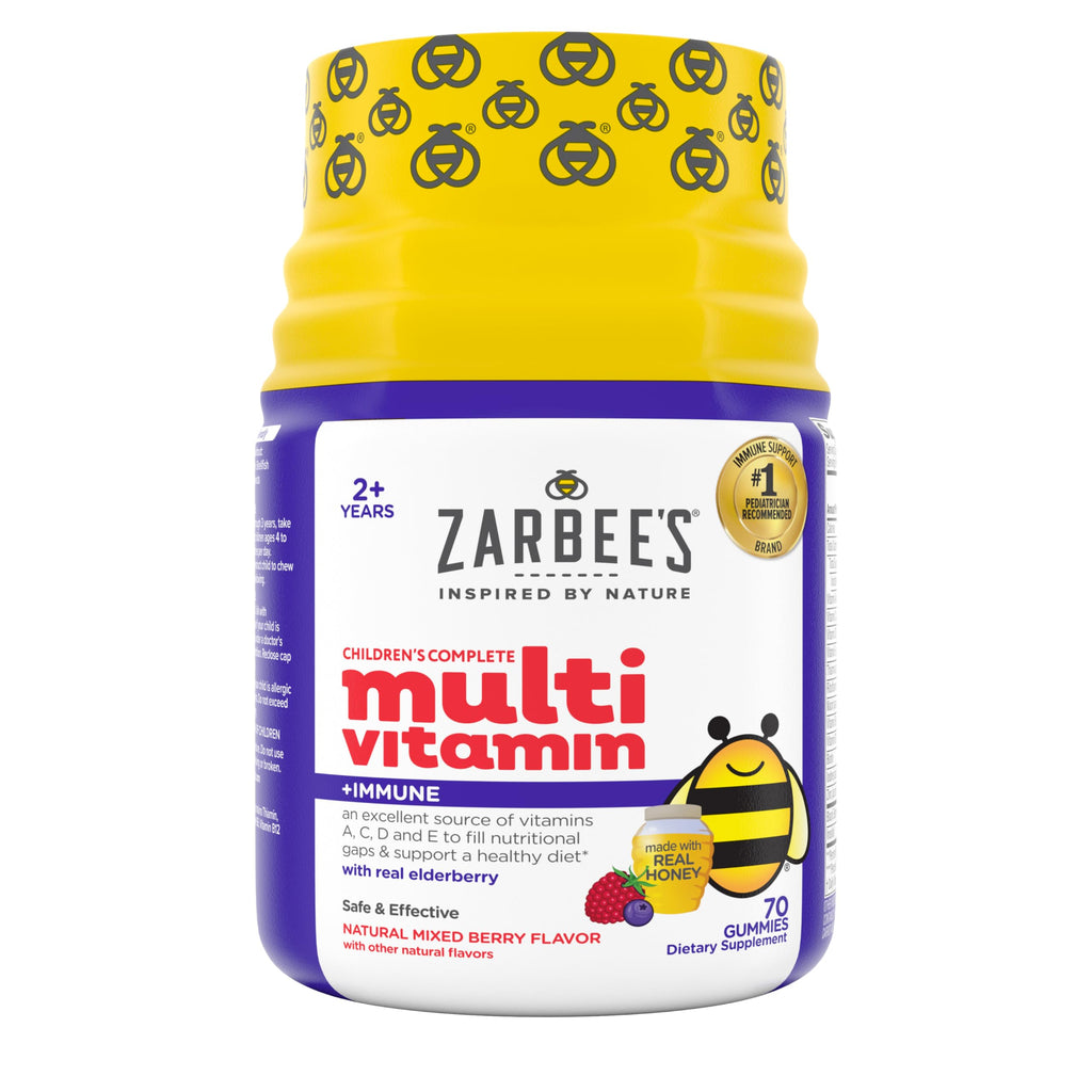 Zarbee's Kids Complete Multivitamin Gummies + Immune Support, 70 ct | For Kids Ages 2+, Children Vitamins Gummy, Vitamin A C D3 E B6 B12, Folic Acid & Total B-complex