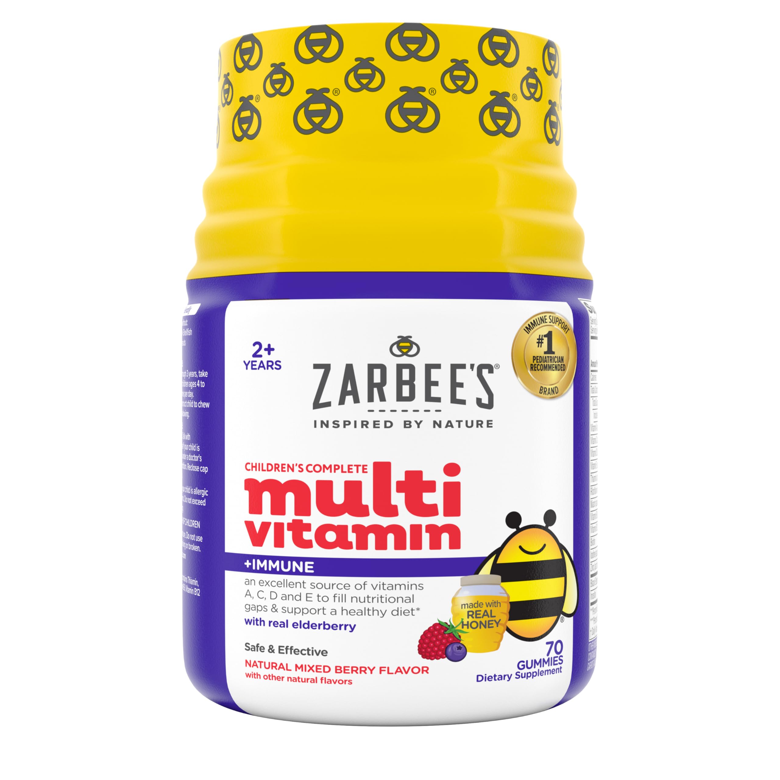 Zarbee's Kids Complete Multivitamin Gummies + Immune Support, 70 ct | For Kids Ages 2+, Children Vitamins Gummy, Vitamin A C D3 E B6 B12, Folic Acid & Total B-complex