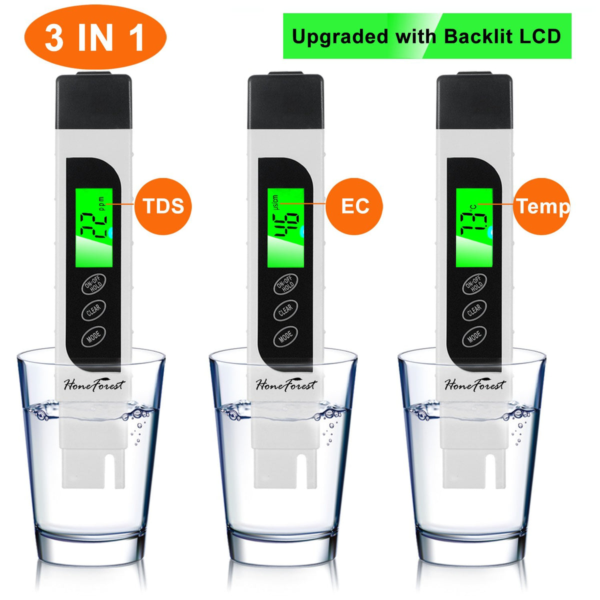 HoneForest TDS Meter, Digital Water Tester - Accurate and Reliable, Measures TDS, EC & Temperature (°F/°C), 0-9990ppm, Water Test Meter for Drinking Water, RO/DI System, Aquariums, etc
