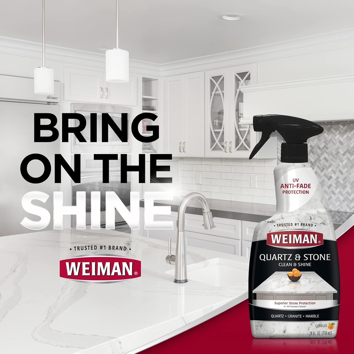 Buy now Weiman Quartz Countertop Cleaner and Polish - Clean and Shine Your Granite, Marble Countertops, Kitchen Island, and Stone Surfaces with UV Anti-Fade Protection, Citrus, 24 Ounce with Microfiber Cloth at indiglob india