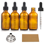 4 Pack, 1 oz Amber Glass Dropper Bottles Plus 2pcs Graduated Calibrated Glass Pipettes (1ml)- 30ml Dark Brown Tincture Bottles with Eye Droppers for Essential Oils, Liquids - Leakproof Travel Bottle